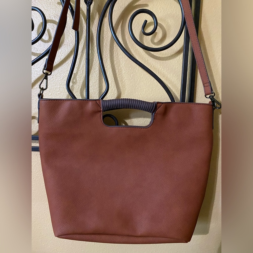 a.n.a brown handbag with crossbody strap and magnetic closure